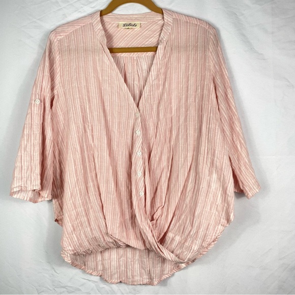 Listicle Boho Pink Stiped Cotton Blouse - Picture 2 of 10